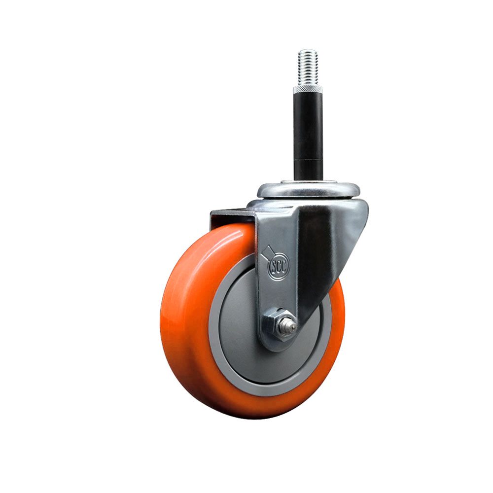Stainless Steel Polyurethane Expanding Stem Swivel Caster with 4 Inch Orange Wheel and 3/4" Stem - 350 lbs. Capacity Per Caster - Service Caster Brand — photo 1