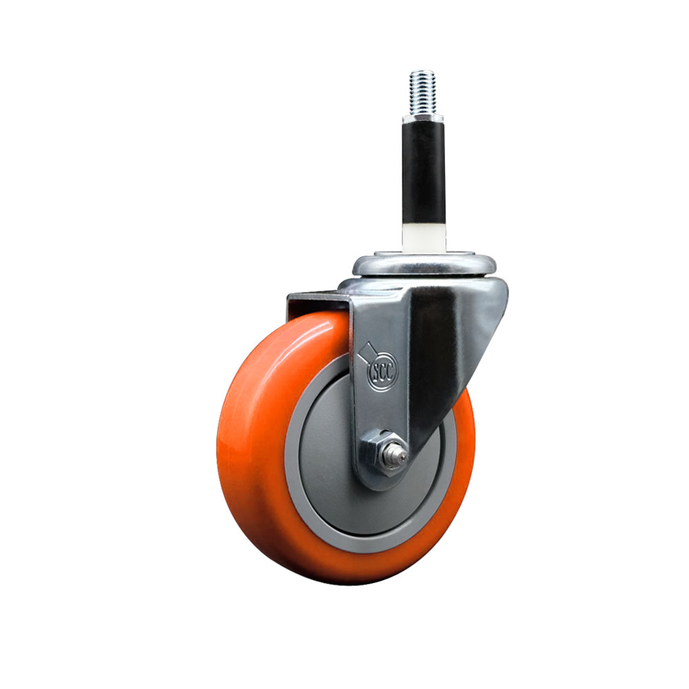 Polyurethane Expanding Stem Swivel Caster with 4 Inch Orange Wheel and 7/8" Stem - 350 lbs. Capacity Per Caster - Service Caster Brand — photo 1