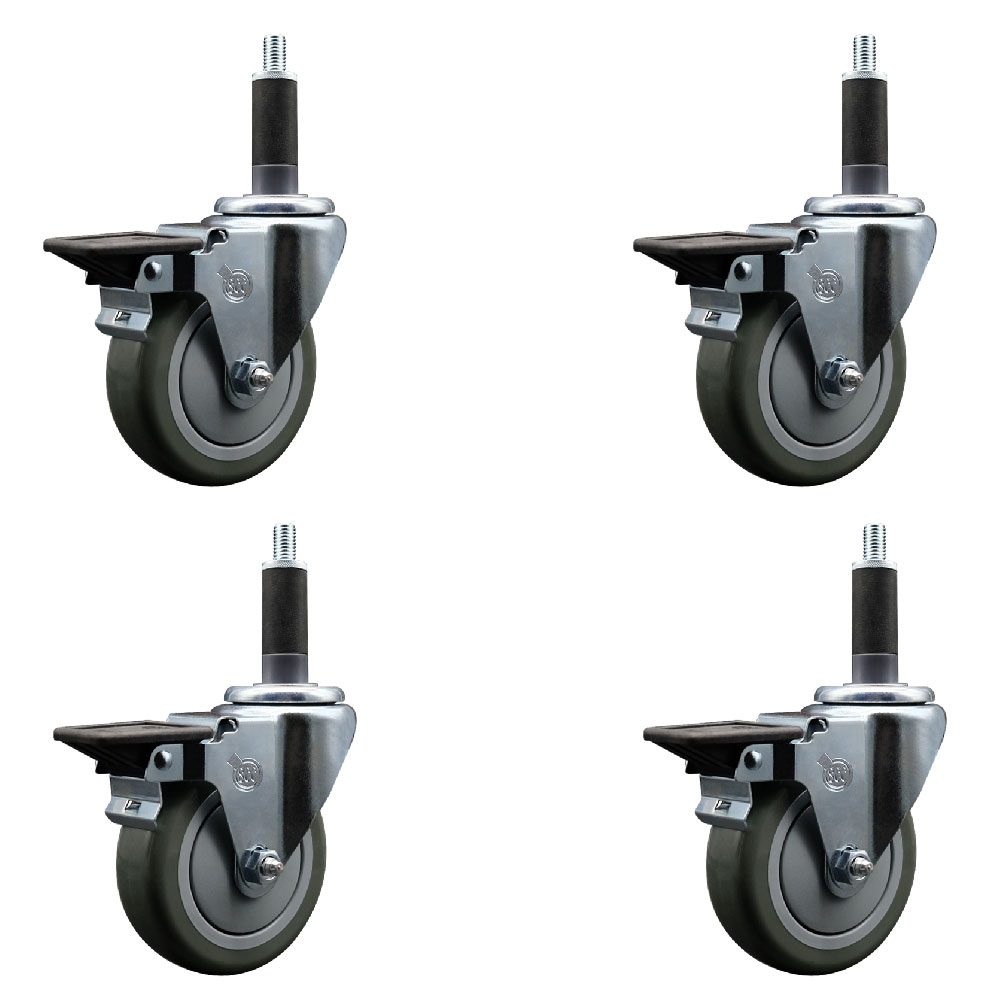 Polyurethane Swivel Expanding Stem Caster Set of 4 with 4 Inch Gray Wheels and 1" Stems - Includes 4 Swivel with Posi Locking Brakes - 350 lbs. Capacity Per Caster - Service Caster Brand — photo 1