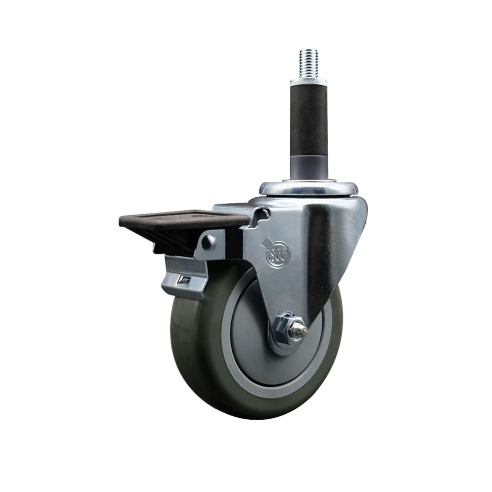 Polyurethane Expanding Stem Swivel Caster with 4 Inch Gray Wheel and 1" Stem & Posi Locking Brake - 350 lbs. Capacity Per Caster - Service Caster Brand — photo 1