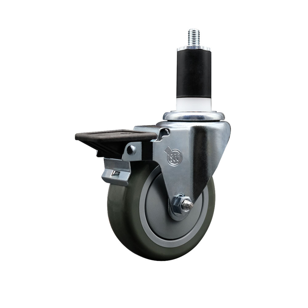 Polyurethane Expanding Stem Swivel Caster with 4 Inch Gray Wheel and 1-1/2" Stem & Posi Locking Brake - 350 lbs. Capacity Per Caster - Service Caster Brand — photo 1