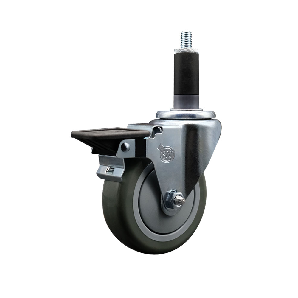 Polyurethane Expanding Stem Swivel Caster with 4 Inch Gray Wheel and 1-1/8" Stem & Posi Locking Brake - 350 lbs. Capacity Per Caster - Service Caster Brand — photo 1