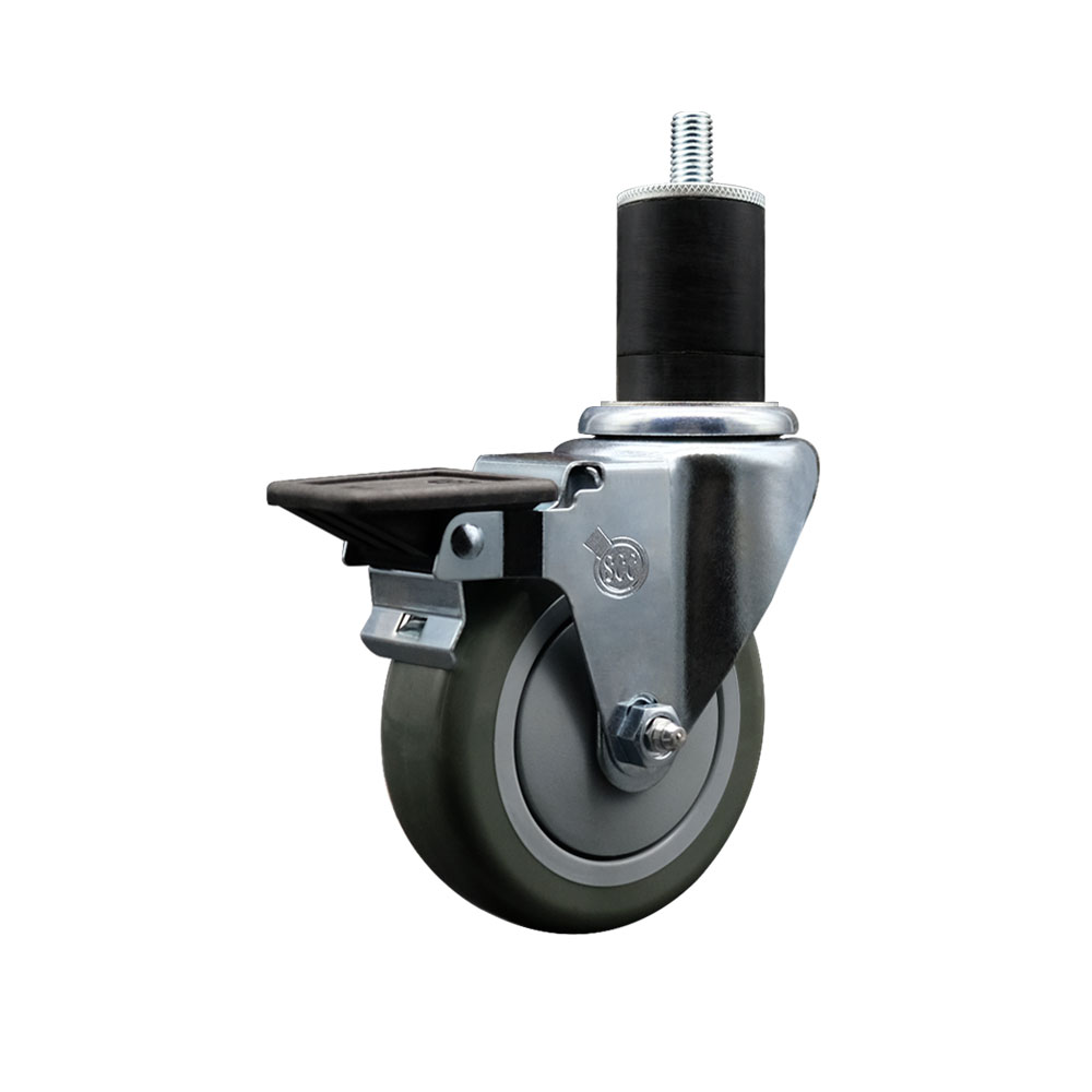 Polyurethane Expanding Stem Swivel Caster with 4 Inch Gray Wheel and 1-3/4" Stem & Posi Locking Brake - 350 lbs. Capacity Per Caster - Service Caster Brand — photo 1