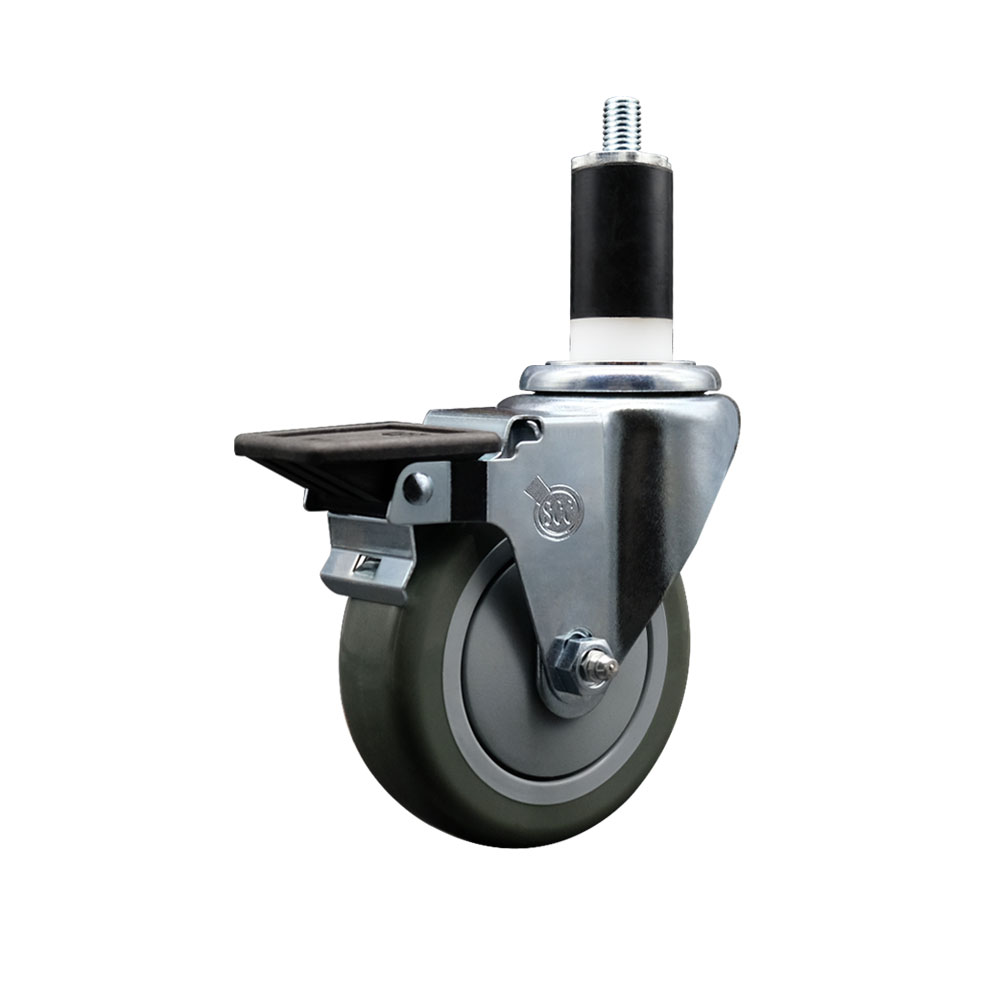 Polyurethane Expanding Stem Swivel Caster with 4 Inch Gray Wheel and 1-3/8" Stem & Posi Locking Brake - 350 lbs. Capacity Per Caster - Service Caster Brand — photo 1