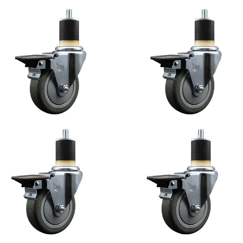 Polyurethane Swivel Expanding Stem Caster Set of 4 with 4 Inch Gray Wheels and 1-7/8" Stems - Includes 4 Swivel with Posi Locking Brakes - 350 lbs. Capacity Per Caster - Service Caster Brand — photo 1