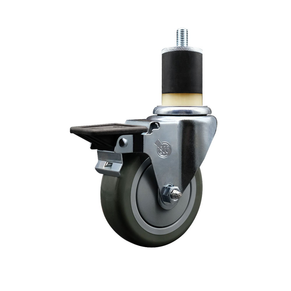 Polyurethane Expanding Stem Swivel Caster with 4 Inch Gray Wheel and 1-7/8" Stem & Posi Locking Brake - 350 lbs. Capacity Per Caster - Service Caster Brand — photo 1