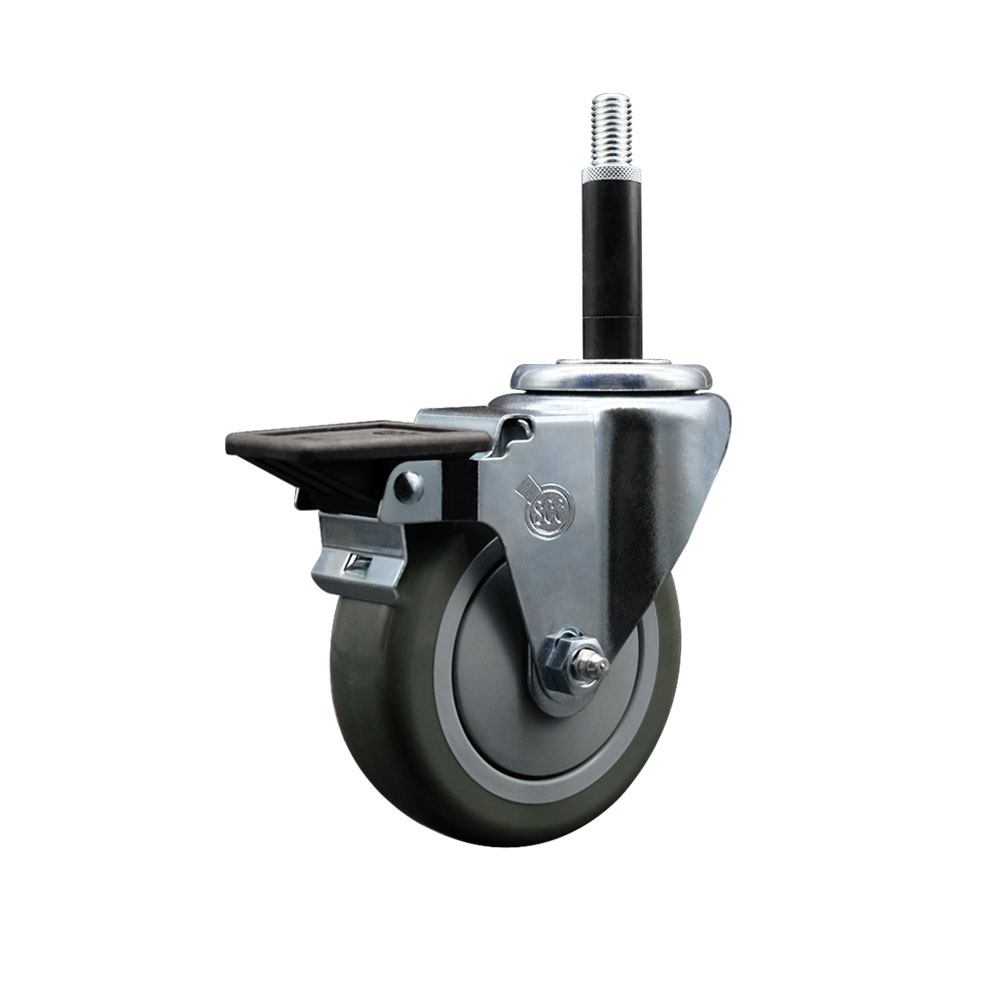 Polyurethane Expanding Stem Swivel Caster with 4 Inch Gray Wheel and 3/4" Stem & Posi Locking Brake - 350 lbs. Capacity Per Caster - Service Caster Brand — photo 1