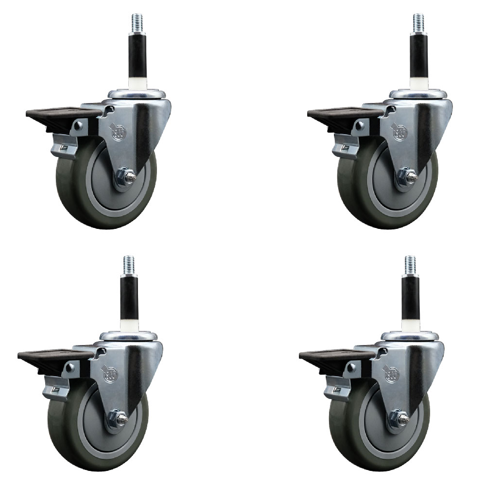 Polyurethane Swivel Expanding Stem Caster Set of 4 with 4 Inch Gray Wheels and 7/8" Stems - Includes 4 Swivel with Posi Locking Brakes - 350 lbs. Capacity Per Caster - Service Caster Brand — photo 1