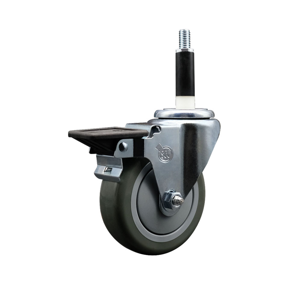 Polyurethane Expanding Stem Swivel Caster with 4 Inch Gray Wheel and 7/8" Stem & Posi Locking Brake - 350 lbs. Capacity Per Caster - Service Caster Brand — photo 1