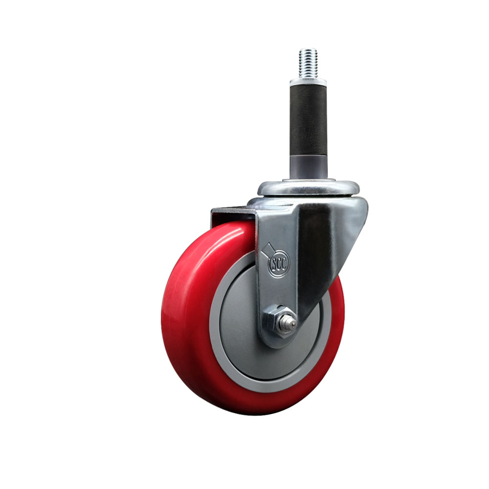 Stainless Steel Polyurethane Expanding Stem Swivel Caster with 4 Inch Red Wheel and 1" Stem - 350 lbs. Capacity Per Caster - Service Caster Brand — photo 1