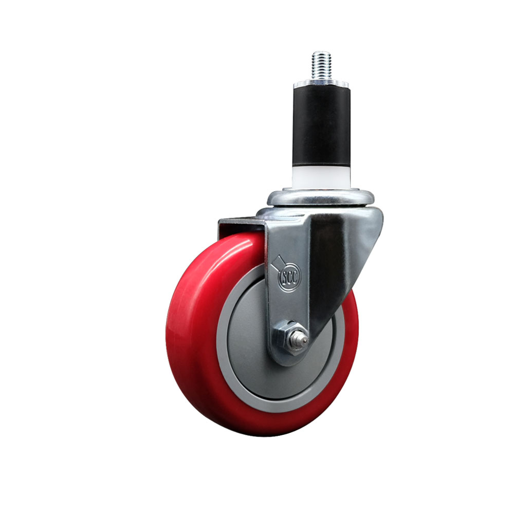Polyurethane Expanding Stem Swivel Caster with 4 Inch Red Wheel and 1-1/2" Stem - 350 lbs. Capacity Per Caster - Service Caster Brand — photo 1