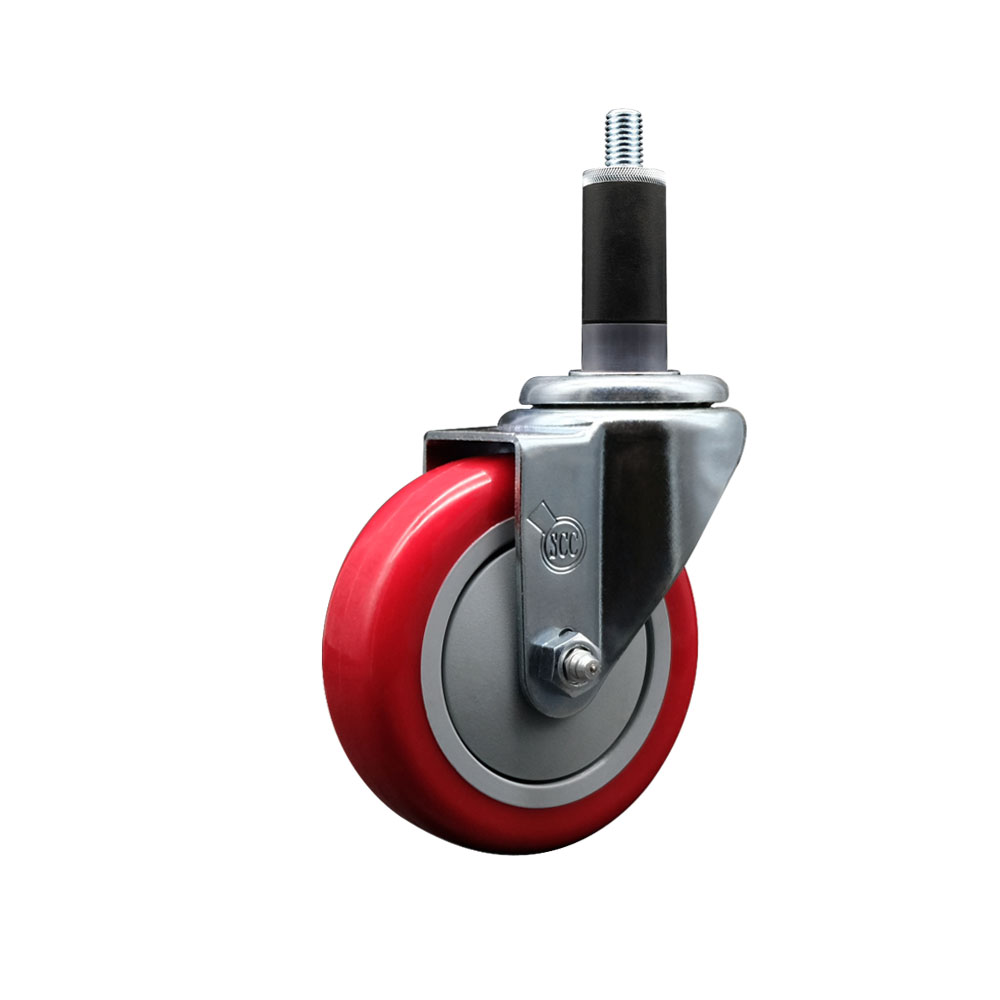 Stainless Steel Polyurethane Expanding Stem Swivel Caster with 4 Inch Red Wheel and 1-1/8" Stem - 350 lbs. Capacity Per Caster - Service Caster Brand — photo 1