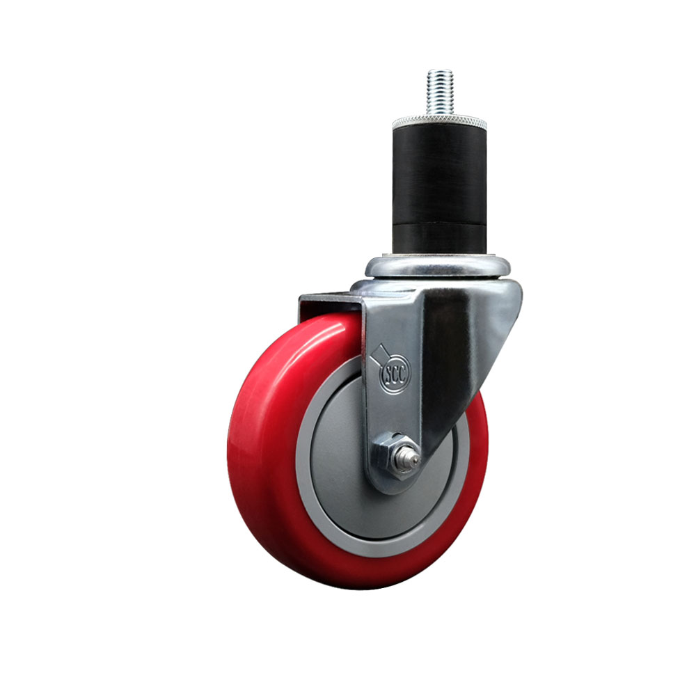 Polyurethane Expanding Stem Swivel Caster with 4 Inch Red Wheel and 1-3/4" Stem - 350 lbs. Capacity Per Caster - Service Caster Brand — photo 1