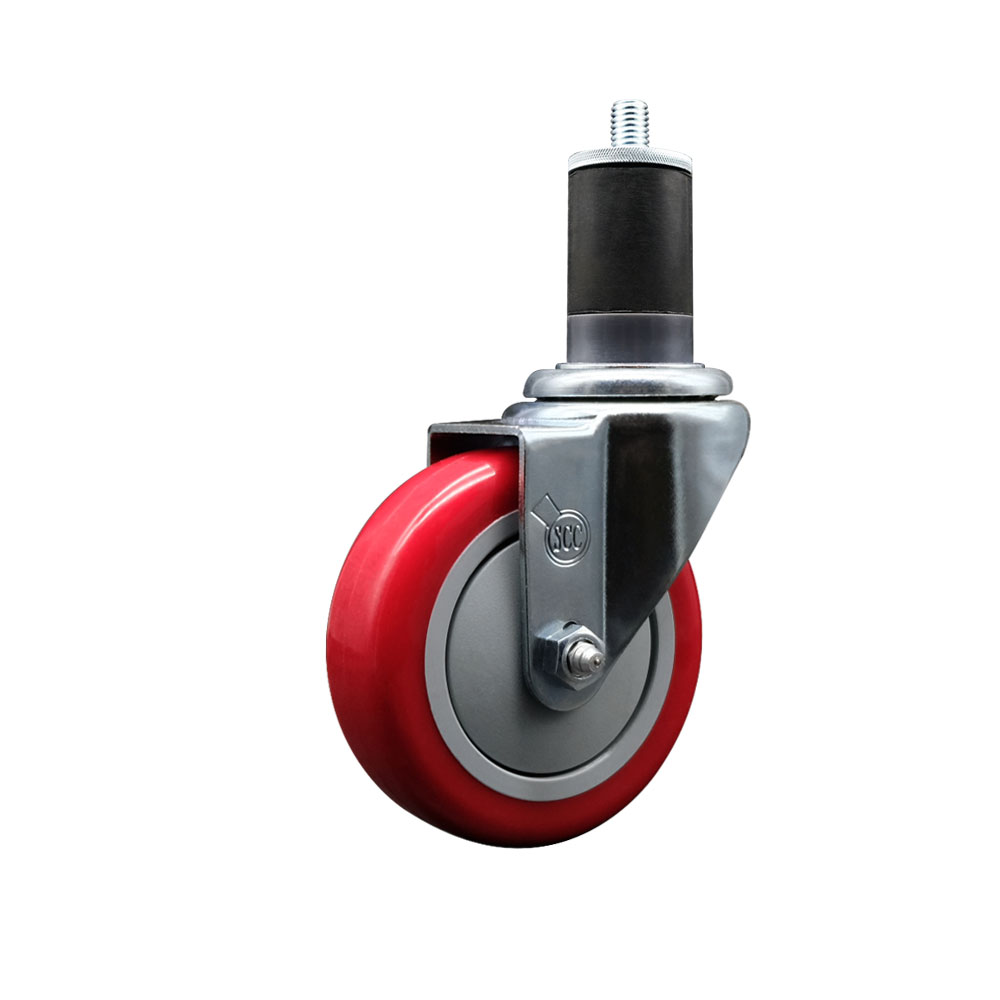 Polyurethane Expanding Stem Swivel Caster with 4 Inch Red Wheel and 1-5/8" Stem - 350 lbs. Capacity Per Caster - Service Caster Brand — photo 1