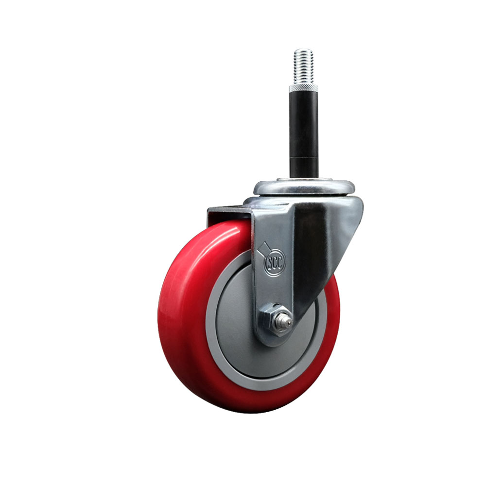 Stainless Steel Polyurethane Expanding Stem Swivel Caster with 4 Inch Red Wheel and 3/4" Stem - 350 lbs. Capacity Per Caster - Service Caster Brand — photo 1