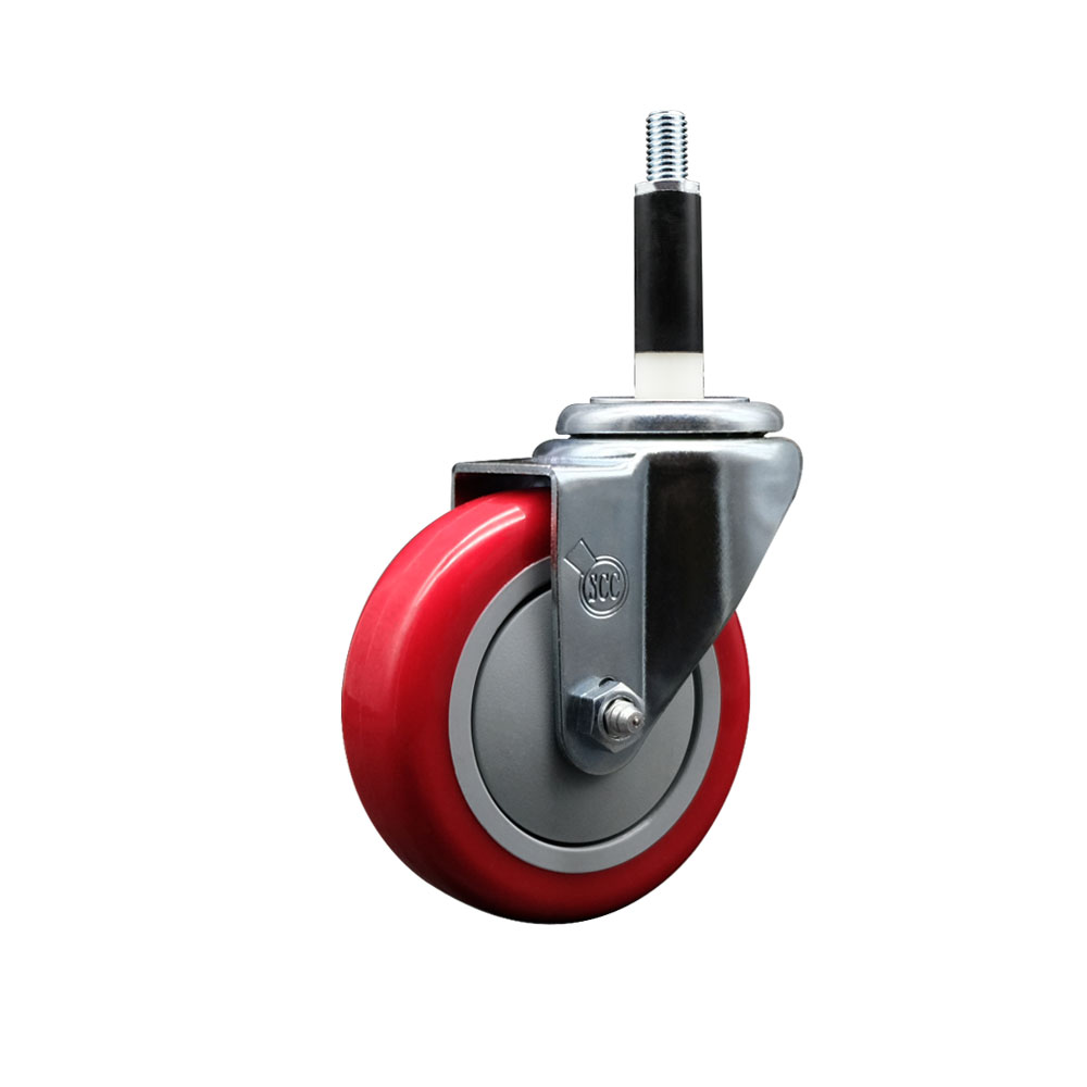Stainless Steel Polyurethane Expanding Stem Swivel Caster with 4 Inch Red Wheel and 7/8" Stem - 350 lbs. Capacity Per Caster - Service Caster Brand — photo 1