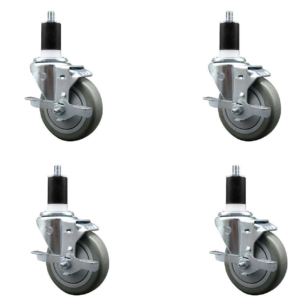 Service Caster Brand Replacement Set for Uline Casters - Swivel 1-1/2 Inch Expanding Stem Casters with 4 Inch Gray Polyurethane Wheel-Includes 4 Swivel Casters and Brakes - Fits Uline Worktable H-5746