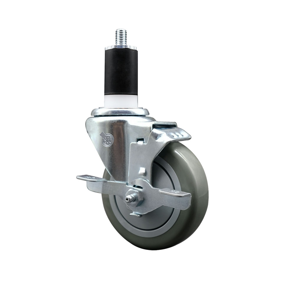 Polyurethane Expanding Stem Swivel Caster with 4 Inch Gray Wheel and 1-1/2" Stem & Top Locking Brake - 350 lbs. Capacity Per Caster - Service Caster Brand — photo 1