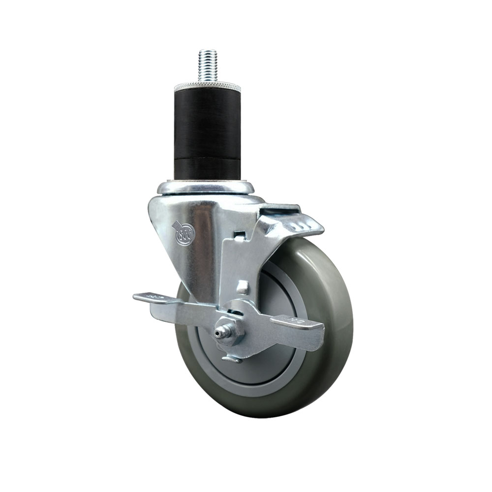 Stainless Steel Polyurethane Expanding Stem Swivel Caster with 4 Inch Gray Wheel and 1-3/4" Stem & Top Locking Brake - 350 lbs. Capacity Per Caster - Service Caster Brand — photo 1