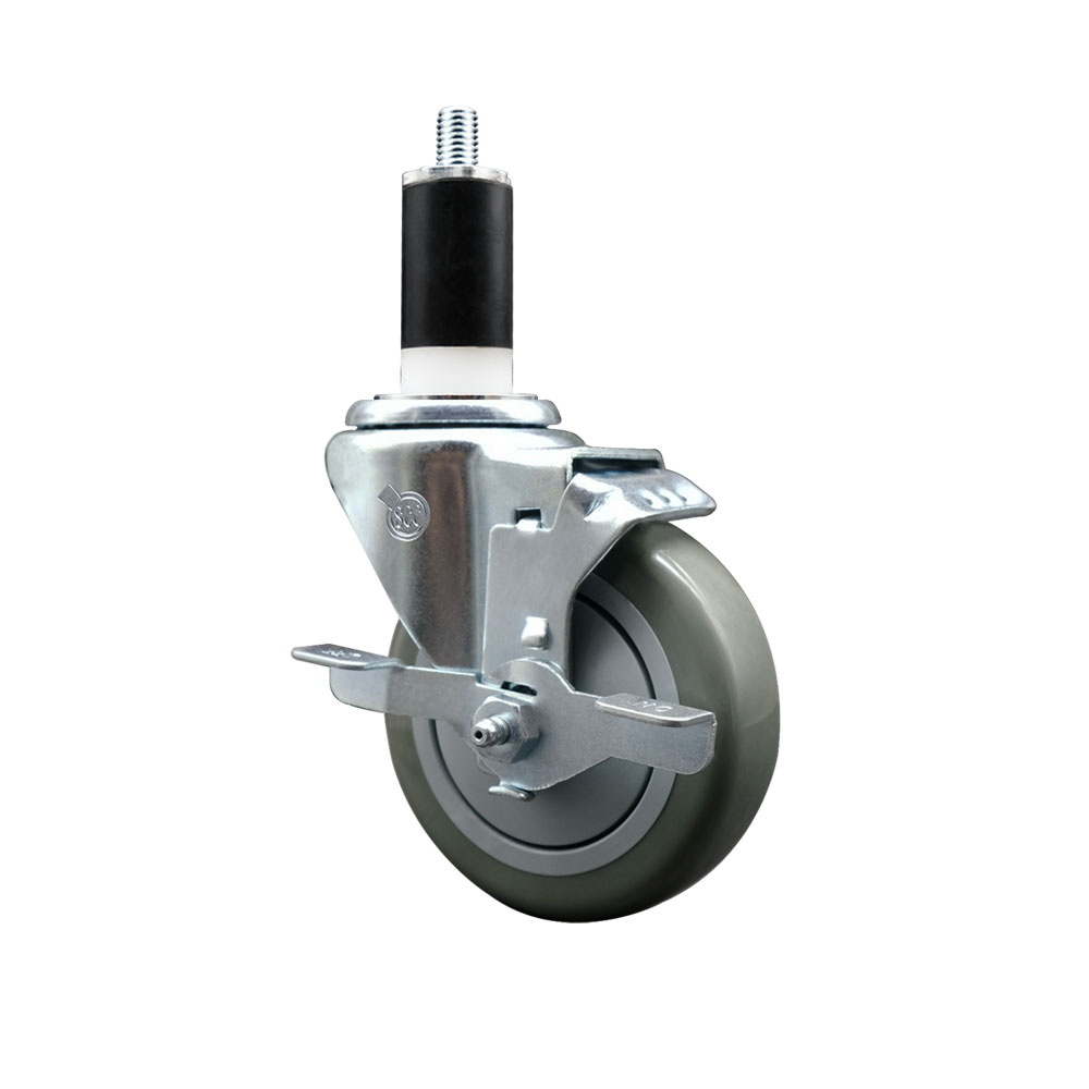 Polyurethane Expanding Stem Swivel Caster with 4 Inch Gray Wheel and 1-3/8" Stem & Top Locking Brake - 350 lbs. Capacity Per Caster - Service Caster Brand — photo 1