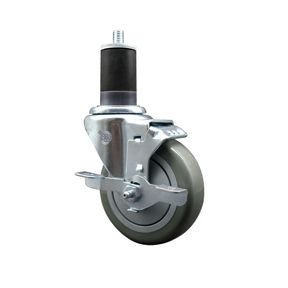 Polyurethane Expanding Stem Swivel Caster with 4 Inch Gray Wheel and 1-5/8" Stem & Top Locking Brake - 350 lbs. Capacity Per Caster - Service Caster Brand — photo 1