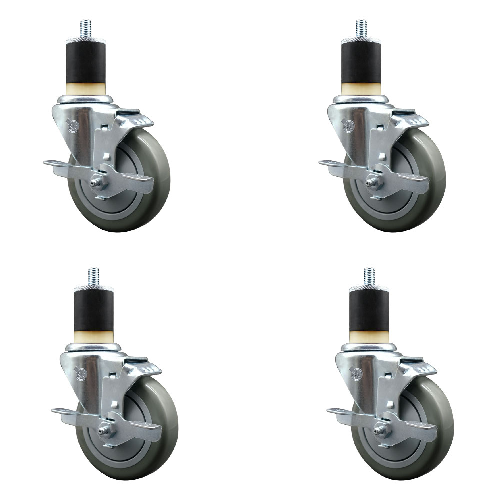 Polyurethane Swivel Expanding Stem Caster Set of 4 with 4 Inch Gray Wheels and 1-7/8" Stems - Includes 4 Swivel with Top Locking Brakes - 350 lbs. Capacity Per Caster - Service Caster Brand — photo 1
