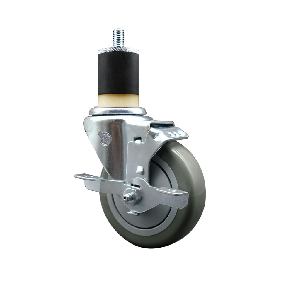 Polyurethane Expanding Stem Swivel Caster with 4 Inch Gray Wheel and 1-7/8" Stem & Top Locking Brake - 350 lbs. Capacity Per Caster - Service Caster Brand — photo 1