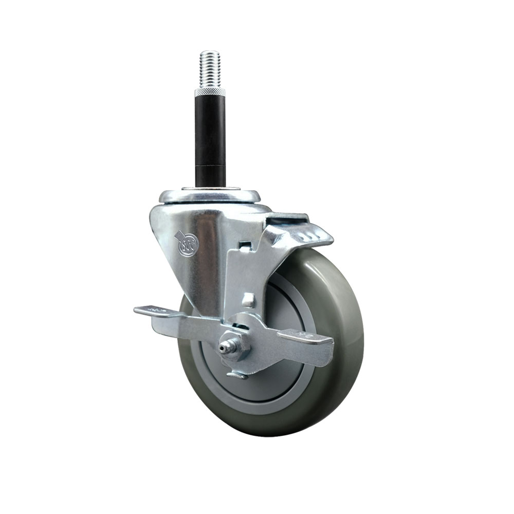 Polyurethane Expanding Stem Swivel Caster with 4 Inch Gray Wheel and 3/4" Stem & Top Locking Brake - 350 lbs. Capacity Per Caster - Service Caster Brand — photo 1