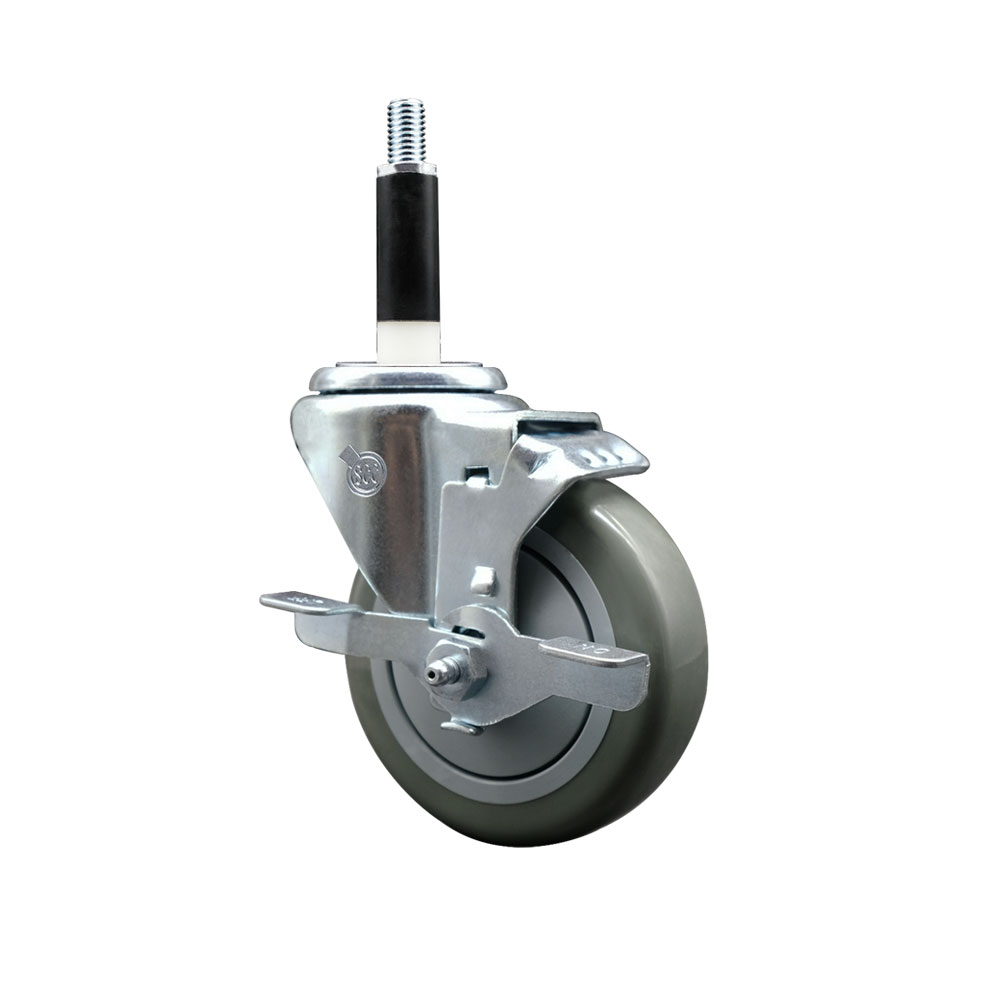 Stainless Steel Polyurethane Expanding Stem Swivel Caster with 4 Inch Gray Wheel and 7/8" Stem & Top Locking Brake - 350 lbs. Capacity Per Caster - Service Caster Brand — photo 1