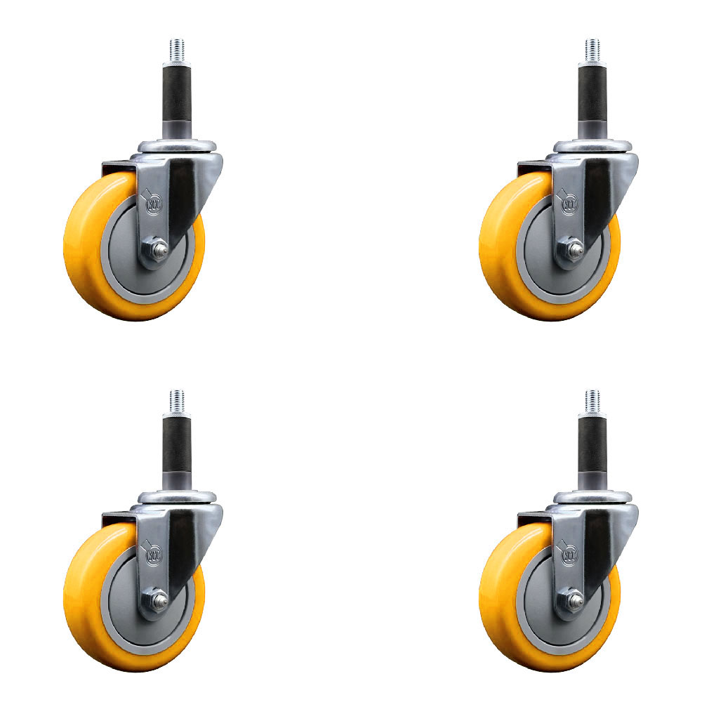 Polyurethane Swivel Expanding Stem Caster Set of 4 with 4 Inch Yellow Wheels and 1" Stems - 350 lbs. Capacity Per Caster - Service Caster Brand — photo 1
