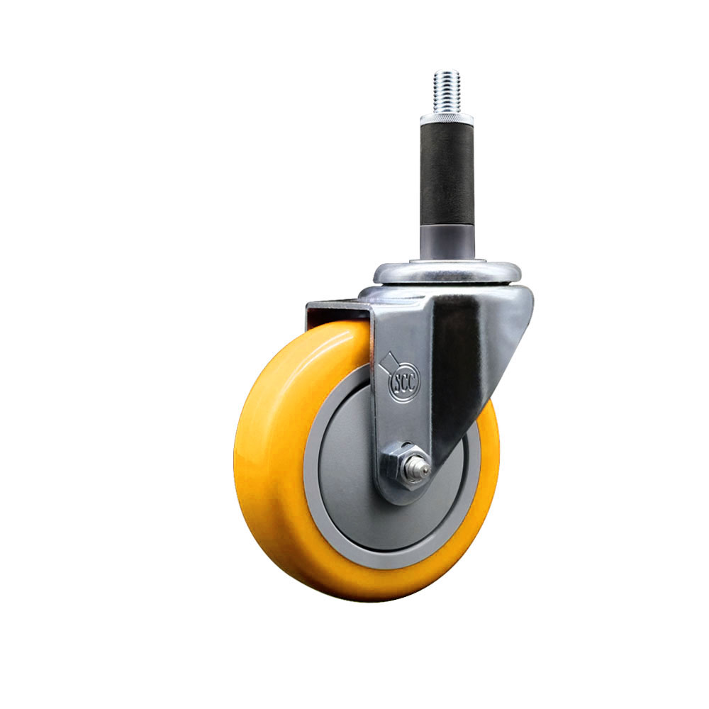 Polyurethane Expanding Stem Swivel Caster with 4 Inch Yellow Wheel and 1" Stem - 350 lbs. Capacity Per Caster - Service Caster Brand — photo 1