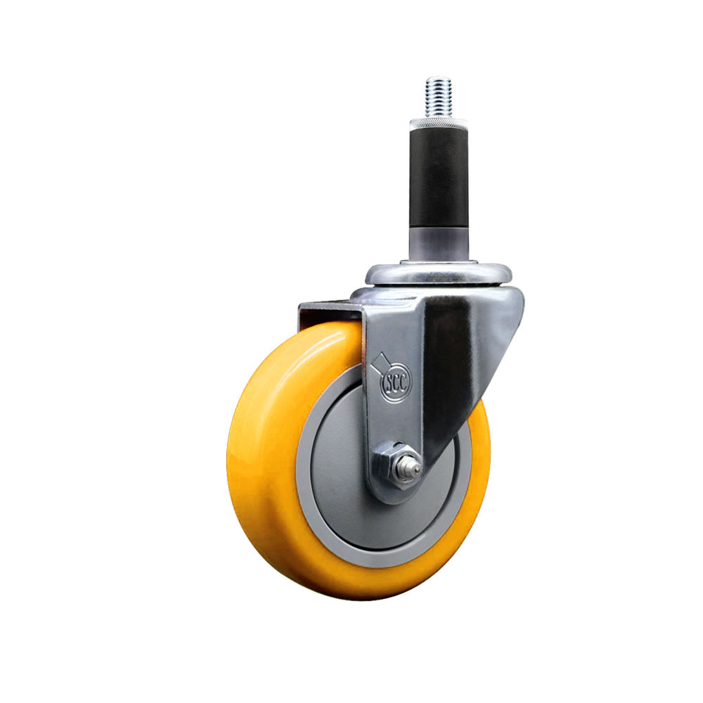 Polyurethane Expanding Stem Swivel Caster with 4 Inch Yellow Wheel and 1-1/8" Stem - 350 lbs. Capacity Per Caster - Service Caster Brand — photo 1