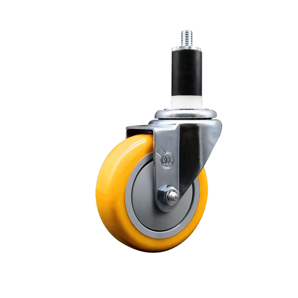 Stainless Steel Polyurethane Expanding Stem Swivel Caster with 4 Inch Yellow Wheel and 1-3/8" Stem - 350 lbs. Capacity Per Caster - Service Caster Brand — photo 1