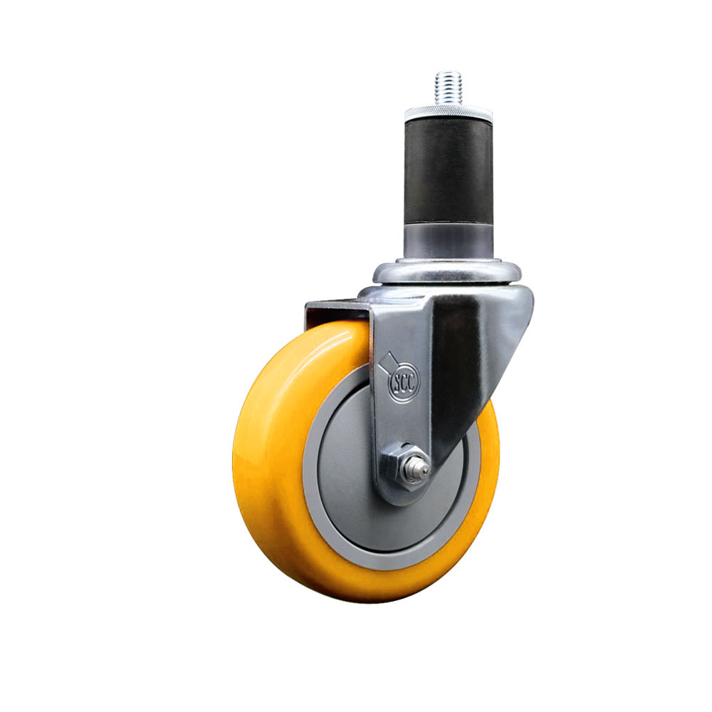 Stainless Steel Polyurethane Expanding Stem Swivel Caster with 4 Inch Yellow Wheel and 1-5/8" Stem - 350 lbs. Capacity Per Caster - Service Caster Brand — photo 1