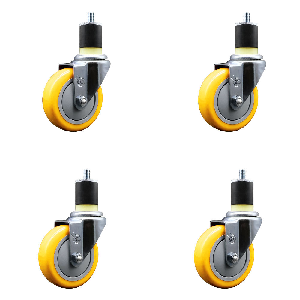 Polyurethane Swivel Expanding Stem Caster Set of 4 with 4 Inch Yellow Wheels and 1-7/8" Stems - 350 lbs. Capacity Per Caster - Service Caster Brand — photo 1