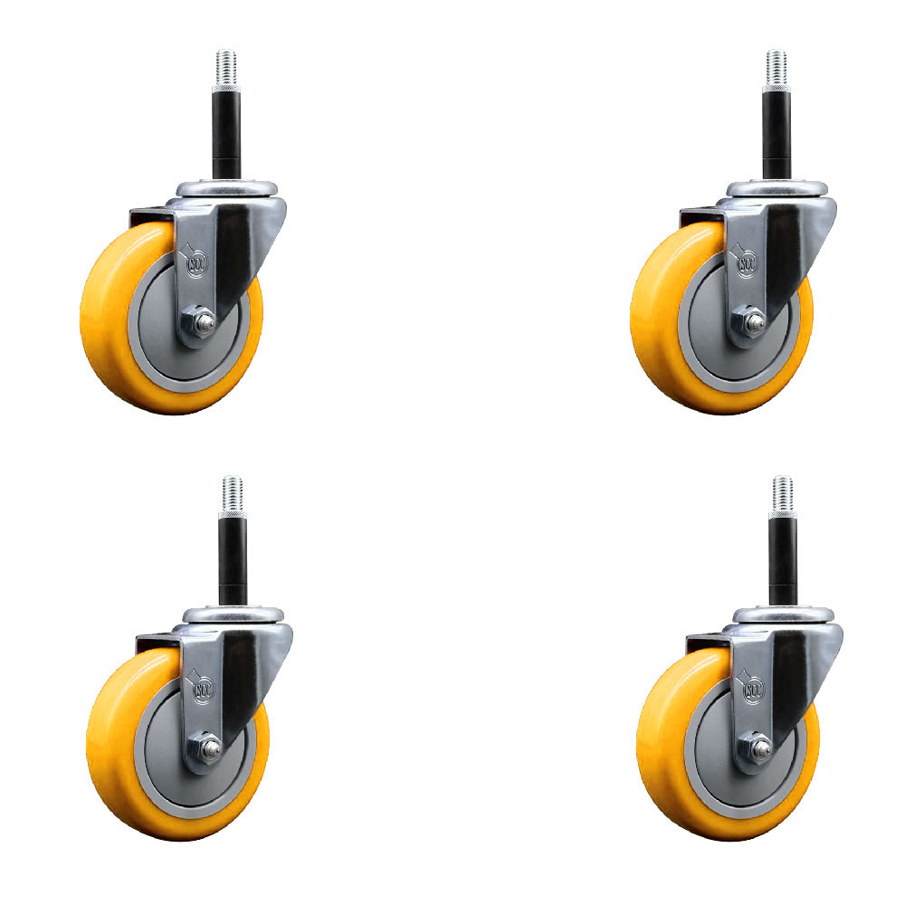 Polyurethane Swivel Expanding Stem Caster Set of 4 with 4 Inch Yellow Wheels and 3/4" Stems - 350 lbs. Capacity Per Caster - Service Caster Brand — photo 1