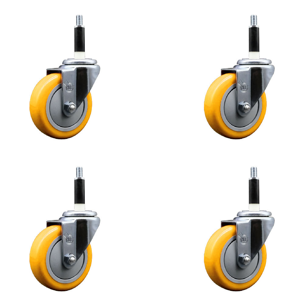 Stainless Steel Polyurethane Swivel Expanding Stem Caster Set of 4 with 4 Inch Yellow Wheels and 7/8" Stems - Includes 4 Swivel - 350 lbs. Capacity Per Caster - Service Caster Brand — photo 1