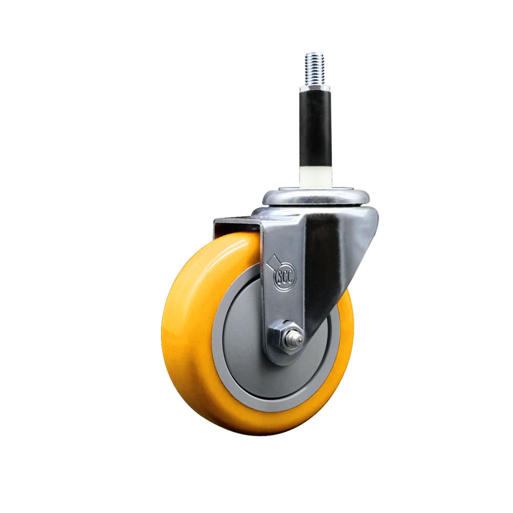 Stainless Steel Polyurethane Expanding Stem Swivel Caster with 4 Inch Yellow Wheel and 7/8" Stem - 350 lbs. Capacity Per Caster - Service Caster Brand — photo 1
