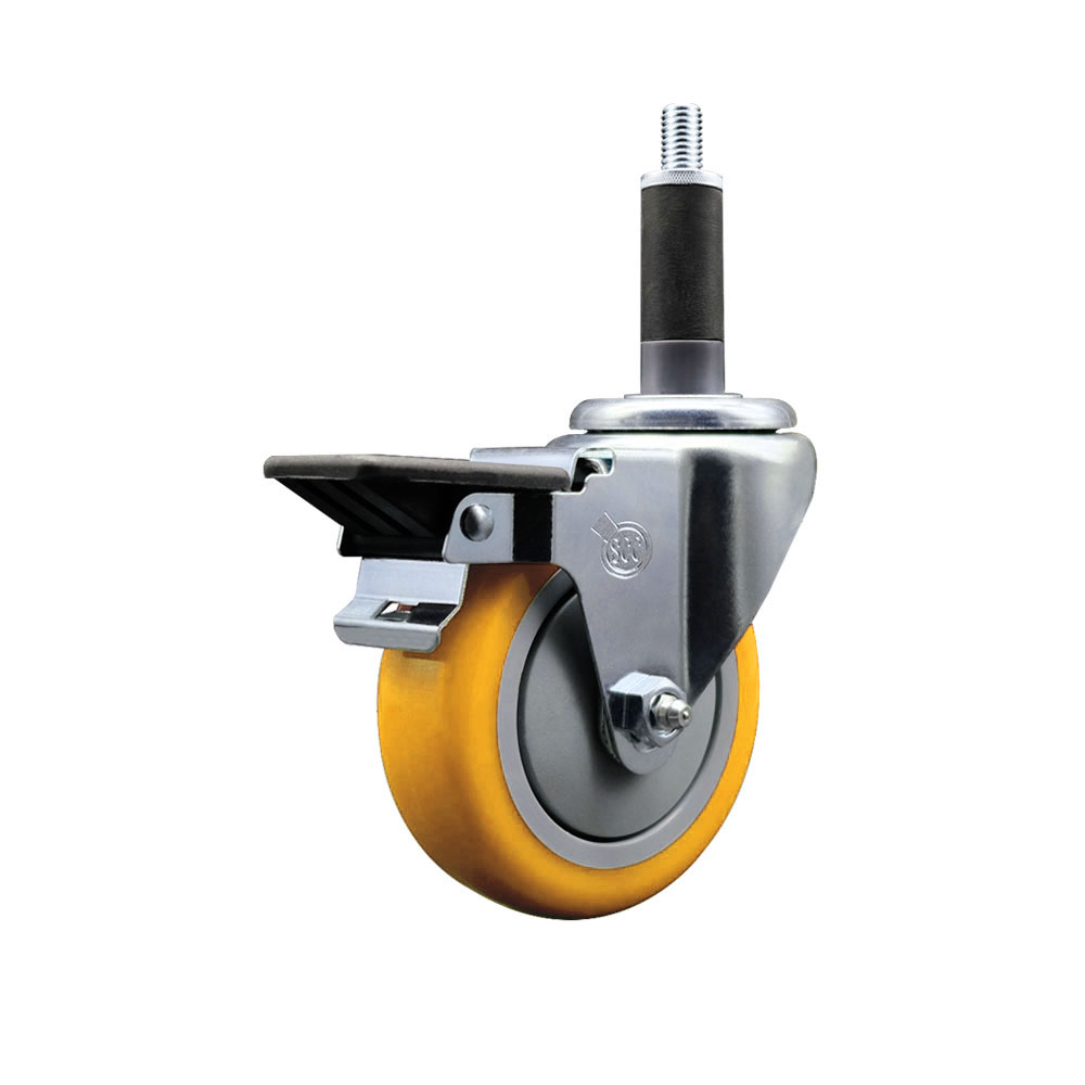 Polyurethane Expanding Stem Swivel Caster with 4 Inch Yellow Wheel and 1" Stem & Posi Locking Brake - 350 lbs. Capacity Per Caster - Service Caster Brand — photo 1