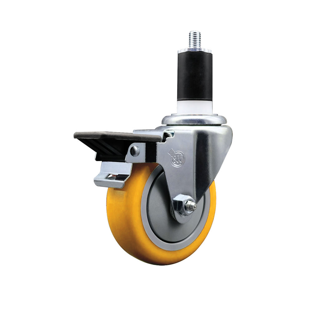 Polyurethane Expanding Stem Swivel Caster with 4 Inch Yellow Wheel and 1-1/2" Stem & Posi Locking Brake - 350 lbs. Capacity Per Caster - Service Caster Brand — photo 1