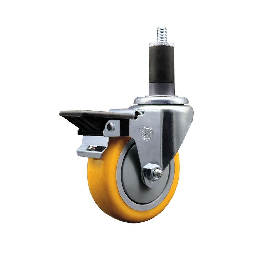 Polyurethane Expanding Stem Swivel Caster with 4 Inch Yellow Wheel and 1-1/4" Stem & Posi Locking Brake - 350 lbs. Capacity Per Caster - Service Caster Brand — photo 1