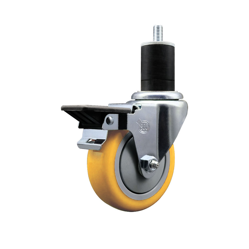 Polyurethane Expanding Stem Swivel Caster with 4 Inch Yellow Wheel and 1-3/4" Stem & Posi Locking Brake - 350 lbs. Capacity Per Caster - Service Caster Brand — photo 1