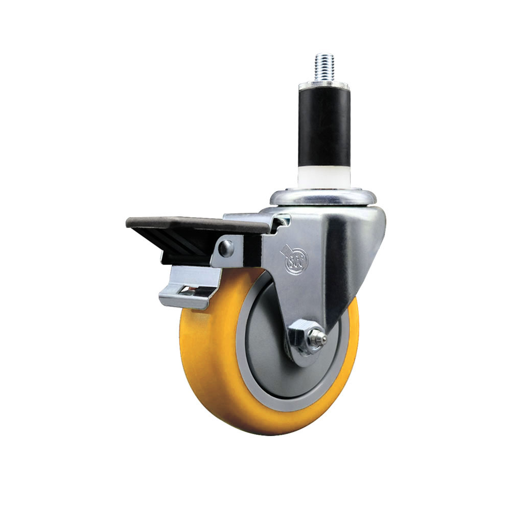Polyurethane Expanding Stem Swivel Caster with 4 Inch Yellow Wheel and 1-3/8" Stem & Posi Locking Brake - 350 lbs. Capacity Per Caster - Service Caster Brand — photo 1