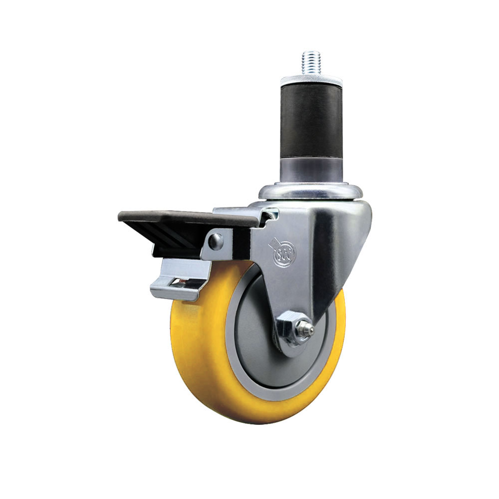 Polyurethane Expanding Stem Swivel Caster with 4 Inch Yellow Wheel and 1-5/8" Stem & Posi Locking Brake - 350 lbs. Capacity Per Caster - Service Caster Brand — photo 1