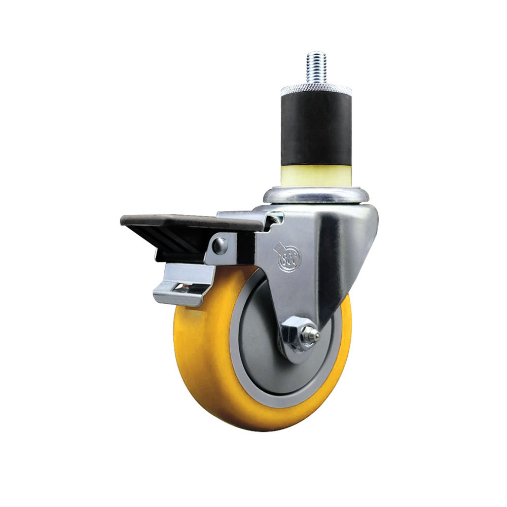 Polyurethane Expanding Stem Swivel Caster with 4 Inch Yellow Wheel and 1-7/8" Stem & Posi Locking Brake - 350 lbs. Capacity Per Caster - Service Caster Brand — photo 1