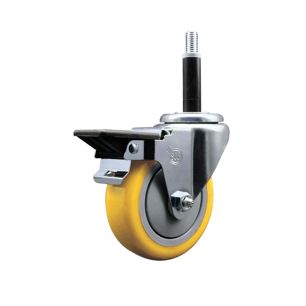 Polyurethane Expanding Stem Swivel Caster with 4 Inch Yellow Wheel and 3/4" Stem & Posi Locking Brake - 350 lbs. Capacity Per Caster - Service Caster Brand — photo 1