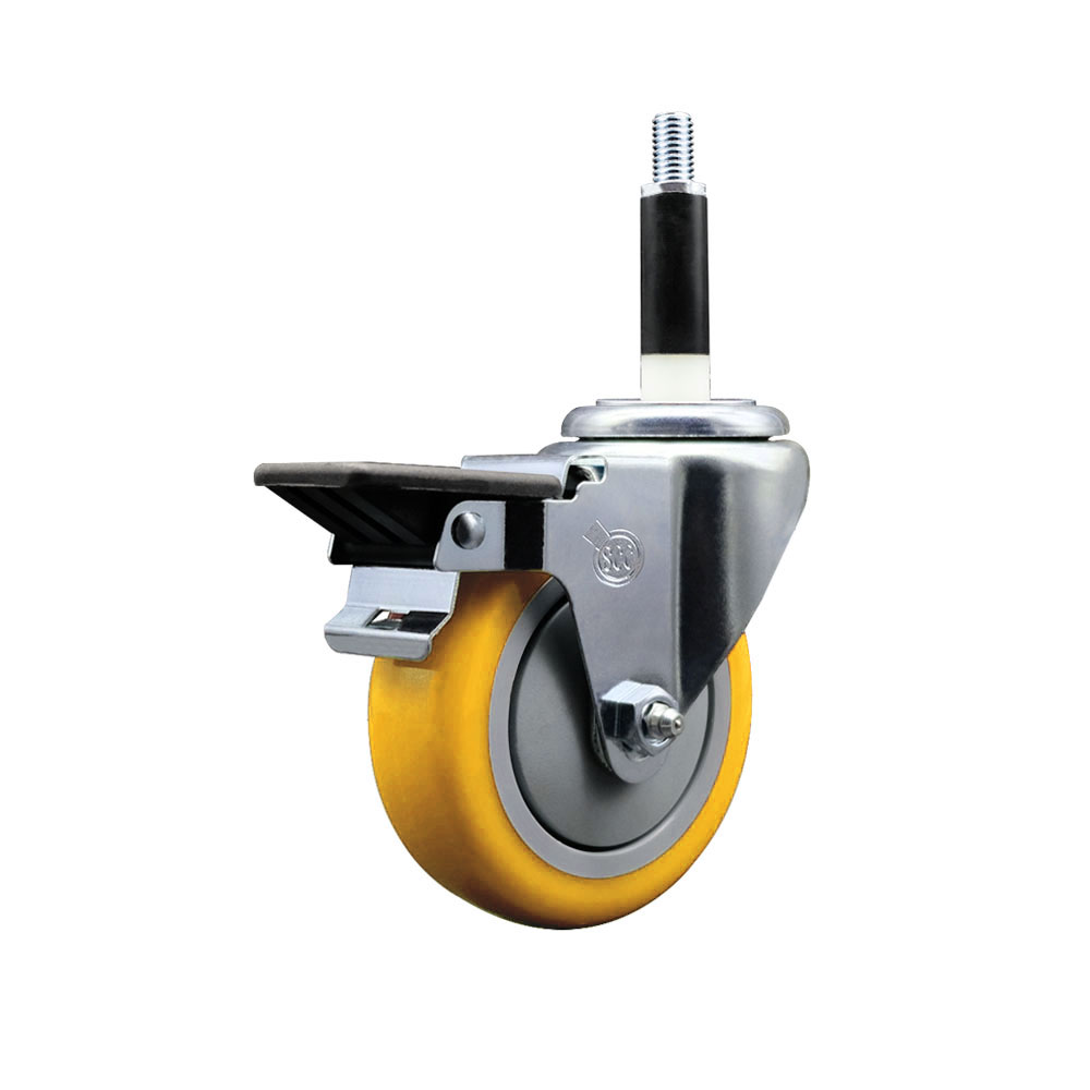 Polyurethane Expanding Stem Swivel Caster with 4 Inch Yellow Wheel and 7/8" Stem & Posi Locking Brake - 350 lbs. Capacity Per Caster - Service Caster Brand — photo 1