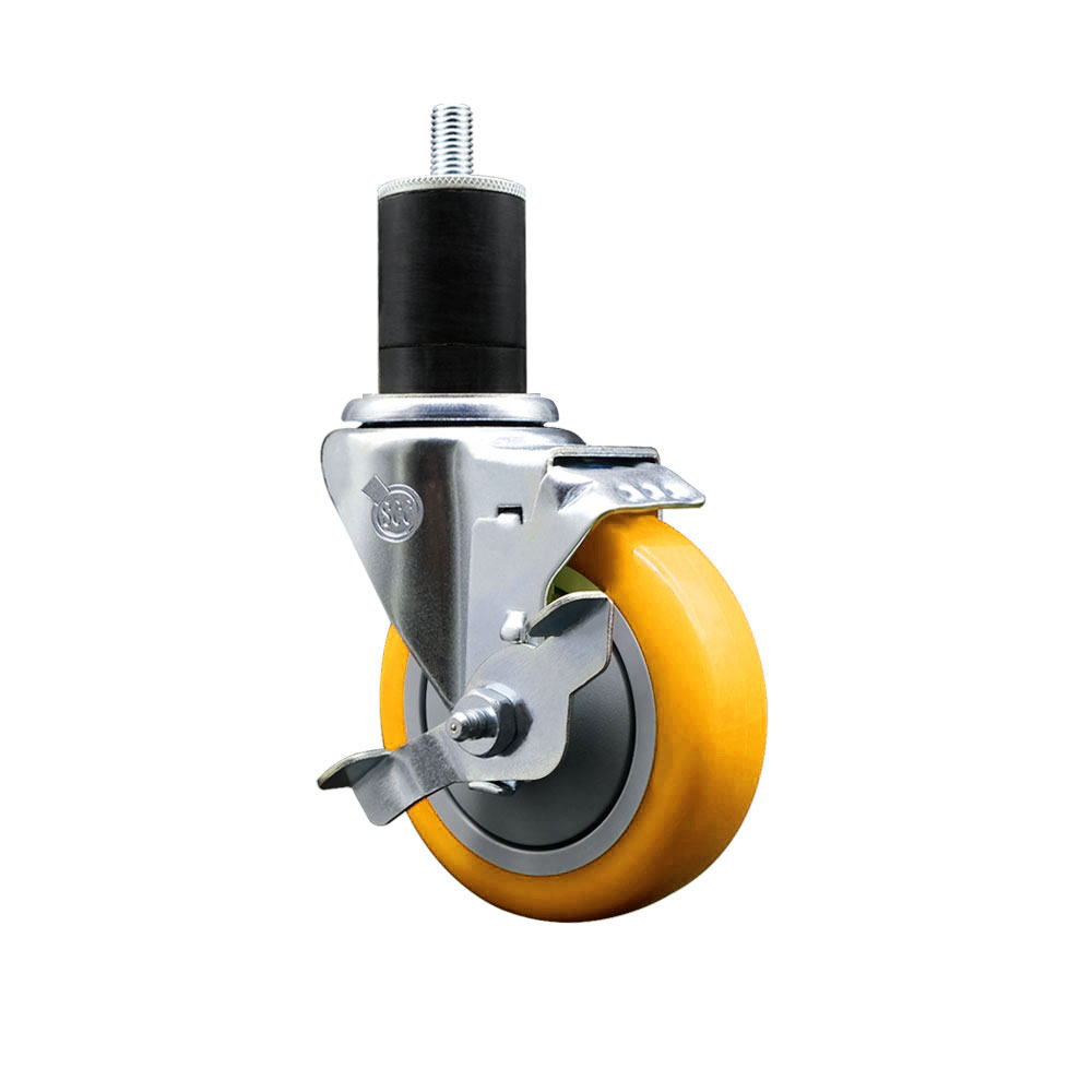 Polyurethane Expanding Stem Swivel Caster with 4 Inch Yellow Wheel and 1-3/4" Stem & Top Locking Brake - 350 lbs. Capacity Per Caster - Service Caster Brand — photo 1