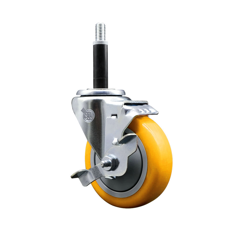 Polyurethane Expanding Stem Swivel Caster with 4 Inch Yellow Wheel and 3/4" Stem & Top Locking Brake - 350 lbs. Capacity Per Caster - Service Caster Brand — photo 1