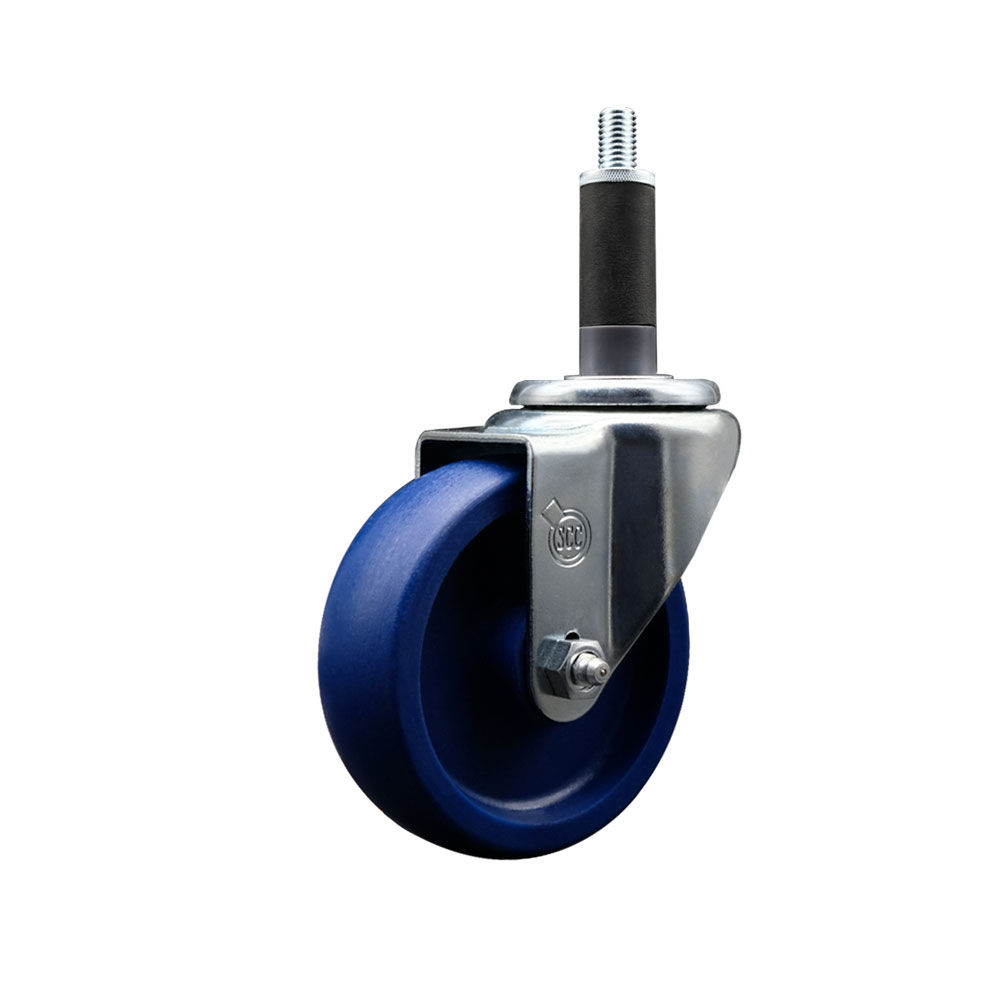 Solid Polyurethane Expanding Stem Swivel Caster with 4 Inch Blue Wheel and 1" Stem - 300 lbs. Capacity Per Caster - Service Caster Brand — photo 1
